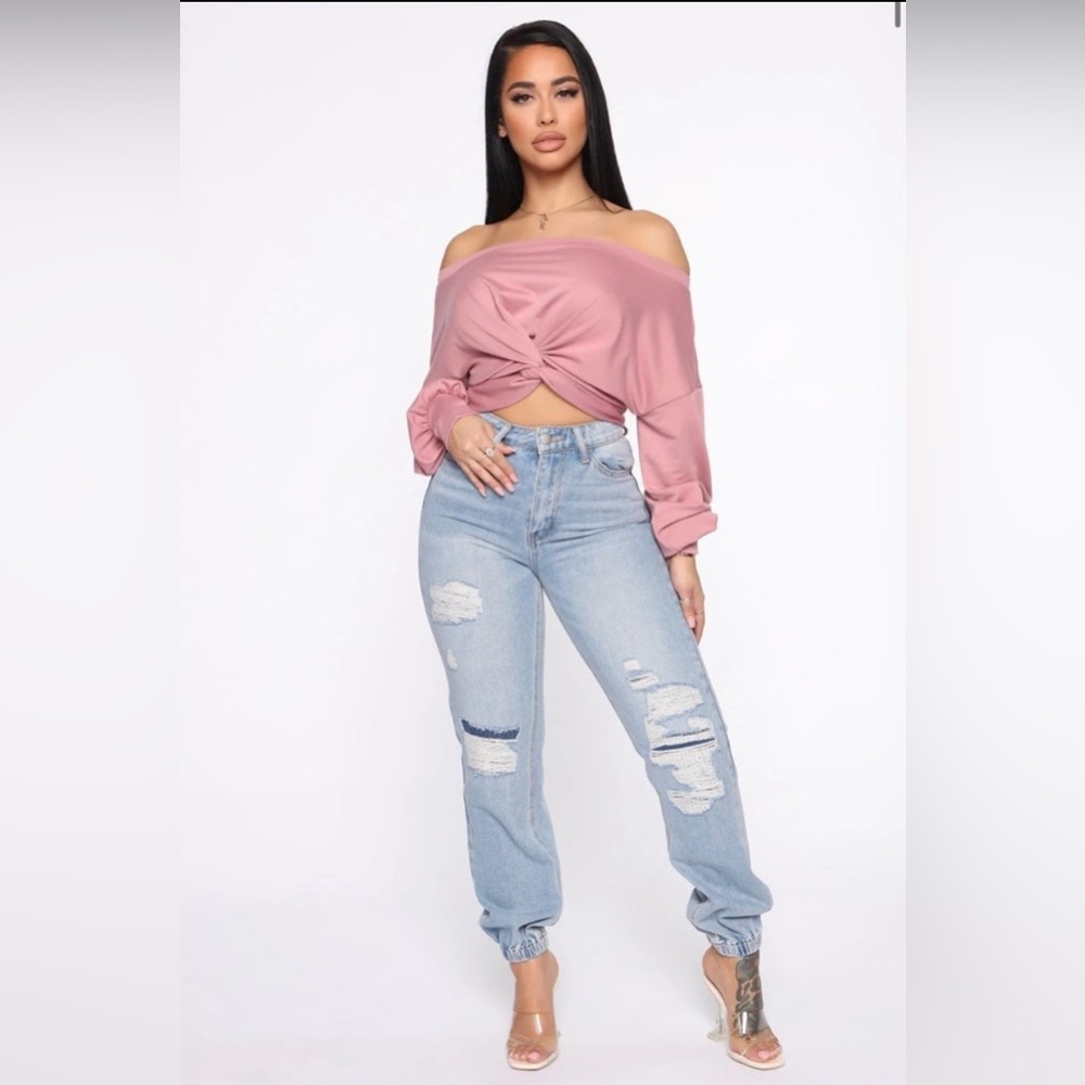 Fashion Nova Broken In Denim Joggers-Light wash Sz 7